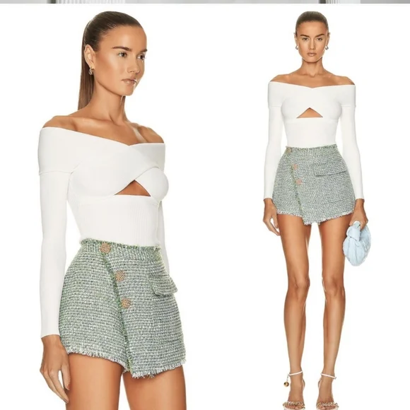 Self-Portrait Ribbed Knit Crossover Top - Picture 3 of 6